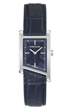 Ferragamo Asymetrique Leather Strap Watch, 24mm x 39mm in Stainless Steel at Nordstrom