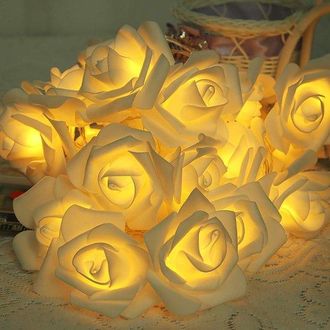 No Brand Guirnalda De Luces Led De Rosas De 3 Metros, 20 Led, Corona De Flores Artificiales, Funciona Con Pilas, Para Dormitorio/fiesta, Blanco C&aacute;lido