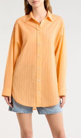 A Gold E Sona Pinstripe Oversize Button-Up Shirt in Fontana Stripe Orange Soda at Nordstrom, Size X-Large
