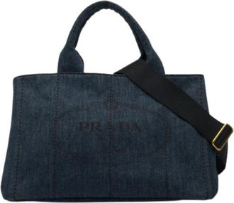 Prada Pre-owned Tote Bags, female, Blue, Size: ONE SIZE Pre-owned Denim Tote Bag