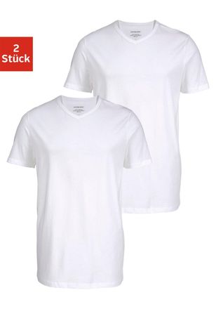 Jack & Jones T-Shirt JACK & JONES V-Neck, Herren, Gr. XXL, weiss (wei&szlig;), Jersey, Obermaterial: 100% Baumwolle, unifarben, normal, V-Ausschnitt, Shirts T-Shirt