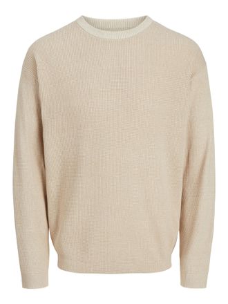 Jack & Jones Strickpullover JACK & JONES JJWALTER KNIT RELAXED CREW NECK, Herren, Gr. XS, weiss (oxford tan detail:with wei&szlig;), Strick, Obermaterial: 50% Baumwolle,
