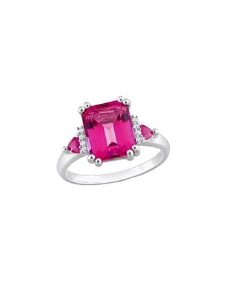 Rina Limor Silver 4.50 Ct. Tw. Diamond & Pink Topaz & Ruby 3-Stone Ring