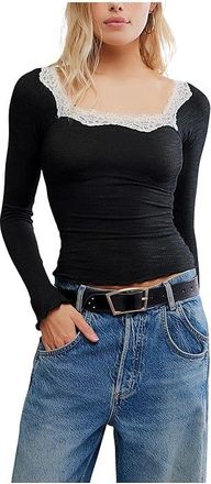 Free People Oh My Darling Long Sleeve Womens Clothing Black Combo : LG, Cotton/Rayon/Spandex