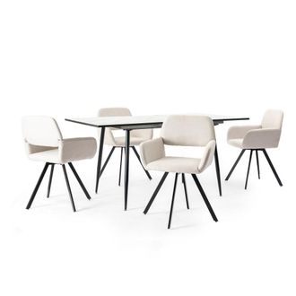 Urban Meuble Juego de mesa extensible efecto m&aacute;rmol blanco 120-160 y 4 sillas