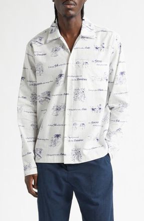 Palmes Sunshine Print Cotton & Linen Shirt in Off-White at Nordstrom, Size 42 Us