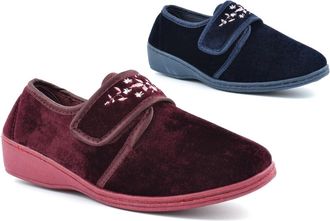 Generic Womens Wide Fit Slippers Womens Wedge Heel Slippers Size 5 Ladies Wide Slipper Size 6 Touch Fasten Slipper Memory Foam Padded Insole Sizes 3-8 Navy Bl