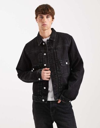 Tommy Jeans Giacca di jeans nera a pieghe-Nero