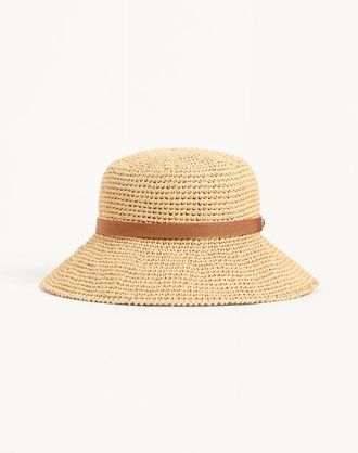 Valentino Garavani VLogo Signature Foldable Straw Bucket Hat Woman NATURAL/SADDLE BROWN 56