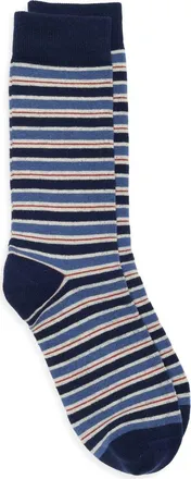 Nordstrom Stripe Dress Socks in Navy- Ivory at Nordstrom