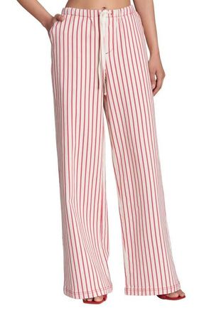 Avec Les Filles Stripe Tie Waist Pants in Cream-Red Stripe at Nordstrom, Size X-Large