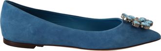 Dolce & Gabbana Blue Suede Crystals Loafers Flats Womens Shoes