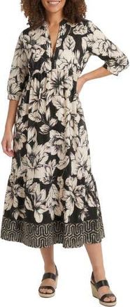 London Times Floral Empire Waist Midi Dress in Black/Onyx/Eggnog at Nordstrom Rack, Size X-Large