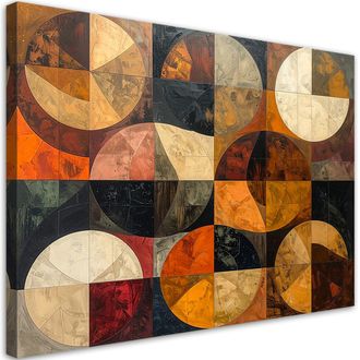 Feeby Cuadro En Lienzo, C&iacute;rculos Geom&eacute;tricos Abstractos En Tonos Tierra, 120x80