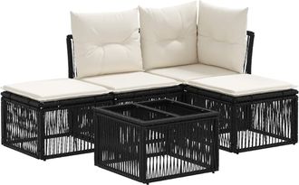 vidaXL Conjunto De Sof&aacute;s De Jard&iacute;n 5 Uds. Negro Rat&aacute;n Sint&eacute;tico Vidaxl