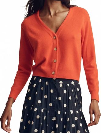 The Great. The Cashmere Tiny V Neck Cardigan In Hot Orange