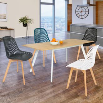 IDMarket Lote De 4 Sillas Mixtas Mandy En Blanco, Gris, Azul Pato Y Negro