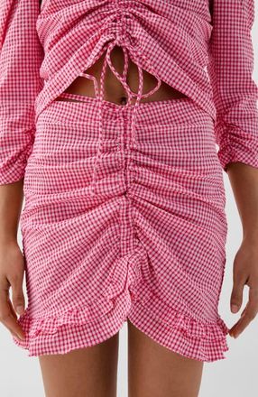 Scalpers Vichy Front Gather Skirt in Pinkcheck at Nordstrom, Size X-Large Eu