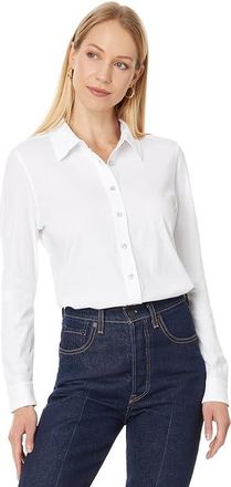 Lilla P Long Sleeve Button Down T-Shirts Womens Clothing White : XS, Cotton/Down/Jersey