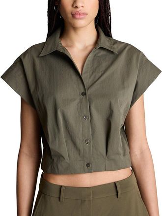 Kenneth Cole Cropped Y Neck Button Front Blouse