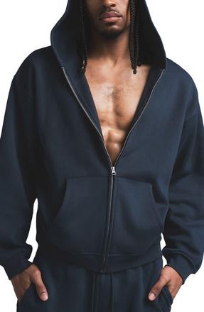 SKIMS Relaxed Zip-Up Lounge Hoodie in Navy at Nordstrom, Size X-Small