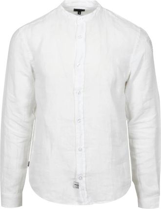 Blauer Wit linnen overhemd met mandarijnkraag - Heren - Casual Overhemden - Wit - S - Linnen - Overhemden