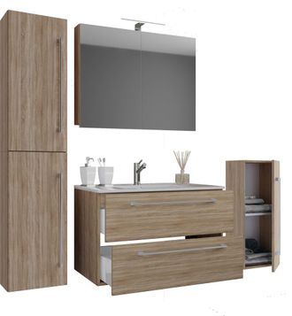 VCM 5pcs Set 1 Lavabo Con Dos Cajones, 1 Gabinete De Espejo, 1 Lavabo, 1 Midischrank, 1 Gabinete Alto Lavabo De Cer&aacute;mica Gabinete Inferior Colgante 60 Cm 