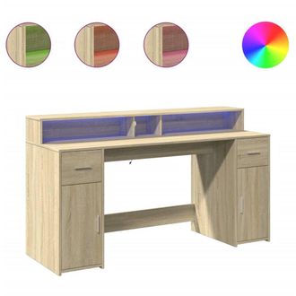 Berkfield Home Desk with LED Lights Sonoma Oak 160x55x91 cm Engineered Wood in Brown | Size: 160 x 55 x 91 cm