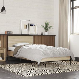 vidaXL Estructura Cama Madera Ingenier&iacute;a Metal Roble Sonoma 75x190 Cm Vidaxl