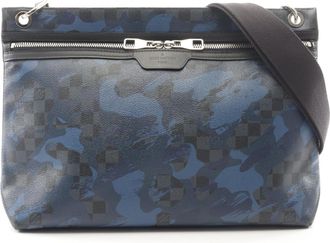 Louis Vuitton Black Blue Coated Canvas Leather Handbag Shoulder Bag (Pre-Owned)