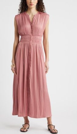 Nordstrom Smocked Waist Maxi Shirtdress in Pink Compact at Nordstrom, Size Xx-Small