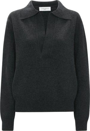 Victoria Beckham Genevieve Polo Collar Jumper - Dames - V-hals truien - Grijs - M - Wol - Truien & Vesten