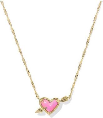 Kendra Scott Ari Heart Arrow Short Pendant Womens Necklace Womens Necklace Gold Pink Opalescent Resin, Brass