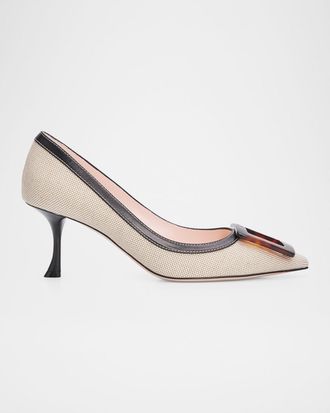 Roger Vivier 65mm Viv in the City Canvas and Leather Buckle Pumps
