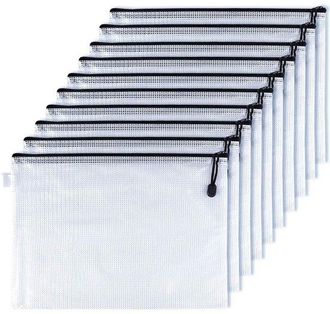 OEM Jhubers - Bolsas Para Documentos A4 Con Cremallera - Paquete De 10 - Material Pvc - Negro/transparente - 32 Cm X 23 Cm - Bolsa Para Documentos