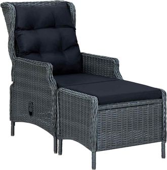 vidaXL Vidaxl - Silla De Jard&iacute;n Reclinable Con Reposapi&eacute;s Rat&aacute;n Pe Gris Oscuro