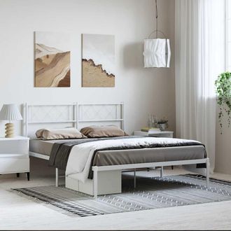 vidaXL Vidaxl - Estructura Cama Sin Colch&oacute;n Con Cabecero Metal Blanco 135x190cm