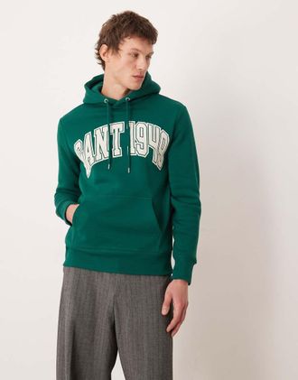 GANT Felpa con cappuccio verde bosco con logo