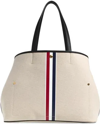 Thom Browne Stripe Cotton Canvas Tote in Natural/black at Nordstrom