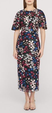 JS Collections Ursala Embroidered Flutter Sleeve Gown in Black Multi at Nordstrom, Size 16