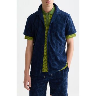 Scotch & Soda Relaxed Fit Print Short Sleeve Button-Up Shirt in Pageant Blue at Nordstrom Rack, Size Xx-Large