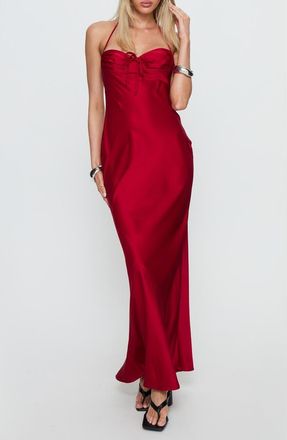 Princess Polly Costella Halter Satin Maxi Dress in Red at Nordstrom, Size 10