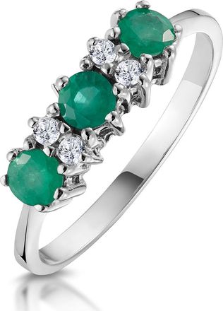 The Diamond Store Emerald 0.45ct And Diamond 9K White Gold Ring