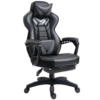 Vinsetto Grey Gaming Chair Ergonomic Reclining Manual Footrest Wheels Stylish | TJ Hughes