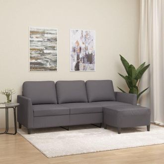 vidaXL Vidaxl - Sof&aacute; De 3 Plazas Con Taburete Cuero Sint&eacute;tico Gris 180 Cm