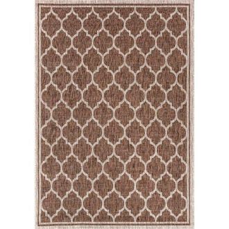 Jonathan Y Designs Trebol Moroccan Trellis Textured Weave Indoor/Outdoor Area Rug in Espresso/taupe at Nordstrom, Size 2Ft 0In X 8Ft 0In