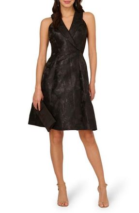 Adrianna Papell Metallic Floral Jacquard Sleeveless Fit & Flare Cocktail Dress in Black at Nordstrom, Size 16