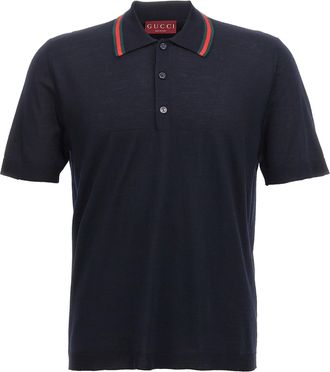 Gucci Blue Wool Polo Mens Shirt