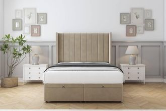 Comfort Beds Palermo Coniston Ottoman Bed Base-54 Wingback Headboard in Cream | Size: Small Single