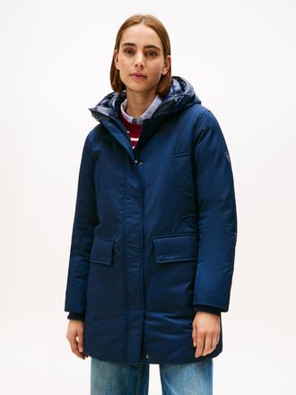 Tommy Hilfiger Wintermantel TOMMY HILFIGER PADDED NYLON REG PARKA, Damen, Gr. XL (42), blau (schwarz night navy), Web, Obermaterial: 59% Baumwolle, 41% Polyester, un